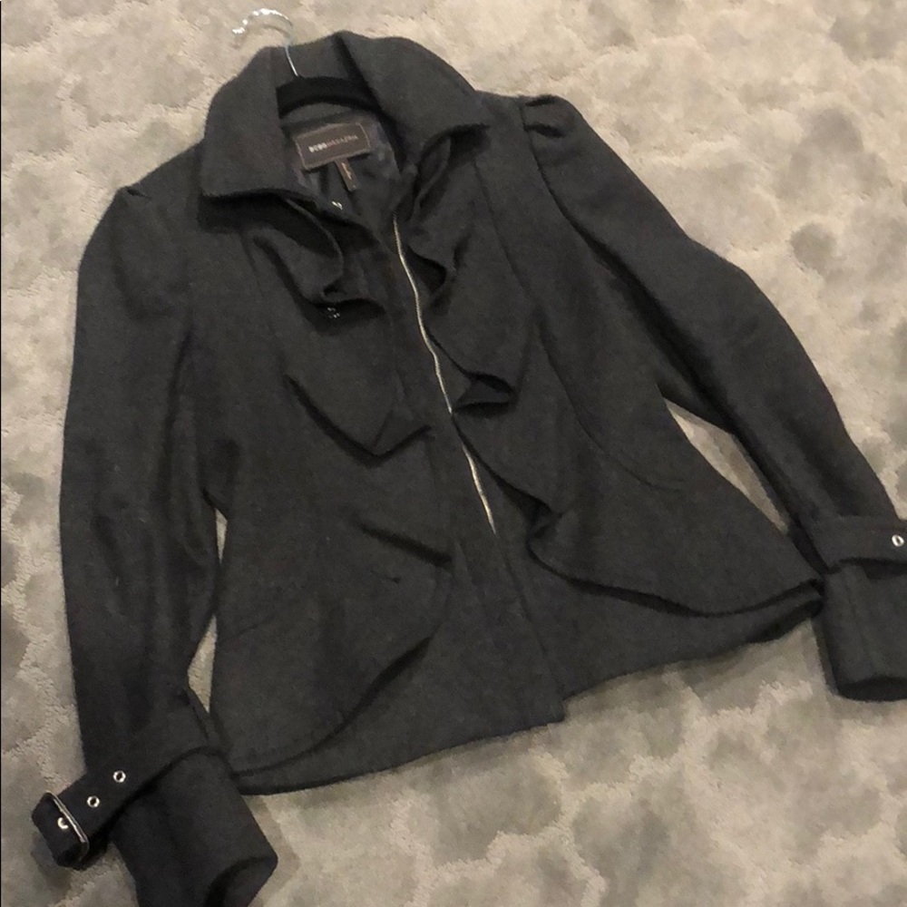 BCBG MAXAZRIA charcoal grey wool coat,